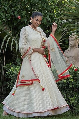 ivory handwoven anarkali set