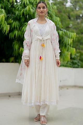 ivory handwoven chanderi dori embroidered anarkali set