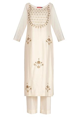 ivory handwoven chanderi zari & pitta hand embroidered kurta set for girls