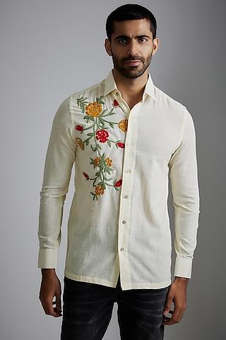 ivory handwoven cotton embroidered shirt