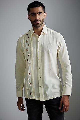 ivory handwoven cotton embroidered shirt