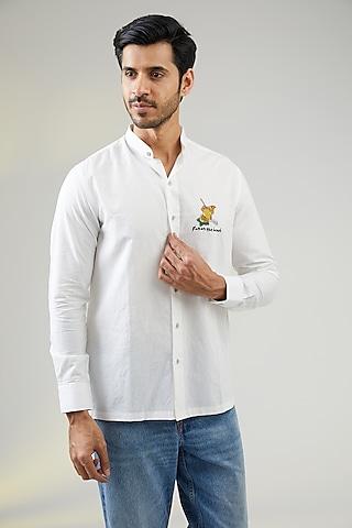 ivory handwoven cotton hand embroidered shirt