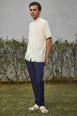 ivory handwoven cotton hand embroidered shirt