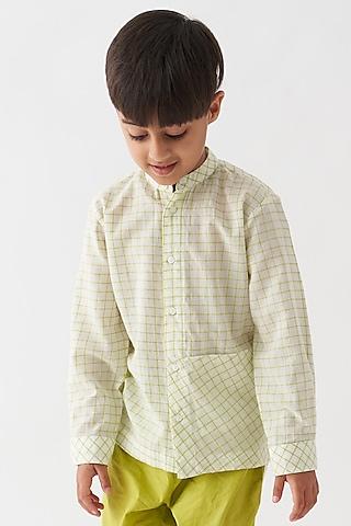 ivory handwoven cotton mul checks shirt for boys