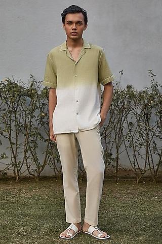 ivory handwoven cotton silk hand embroidered shirt