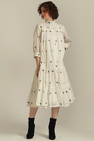 ivory handwoven jamdani cotton tiered shirt dress