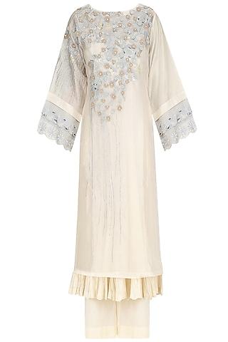 ivory handwoven kurta with crushed anarkali and palazzo