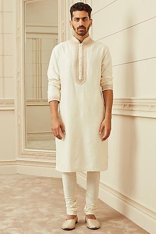 ivory jacquard embroidered kurta set