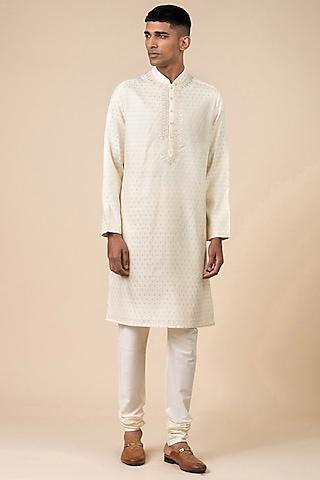 ivory jacquard embroidered kurta set