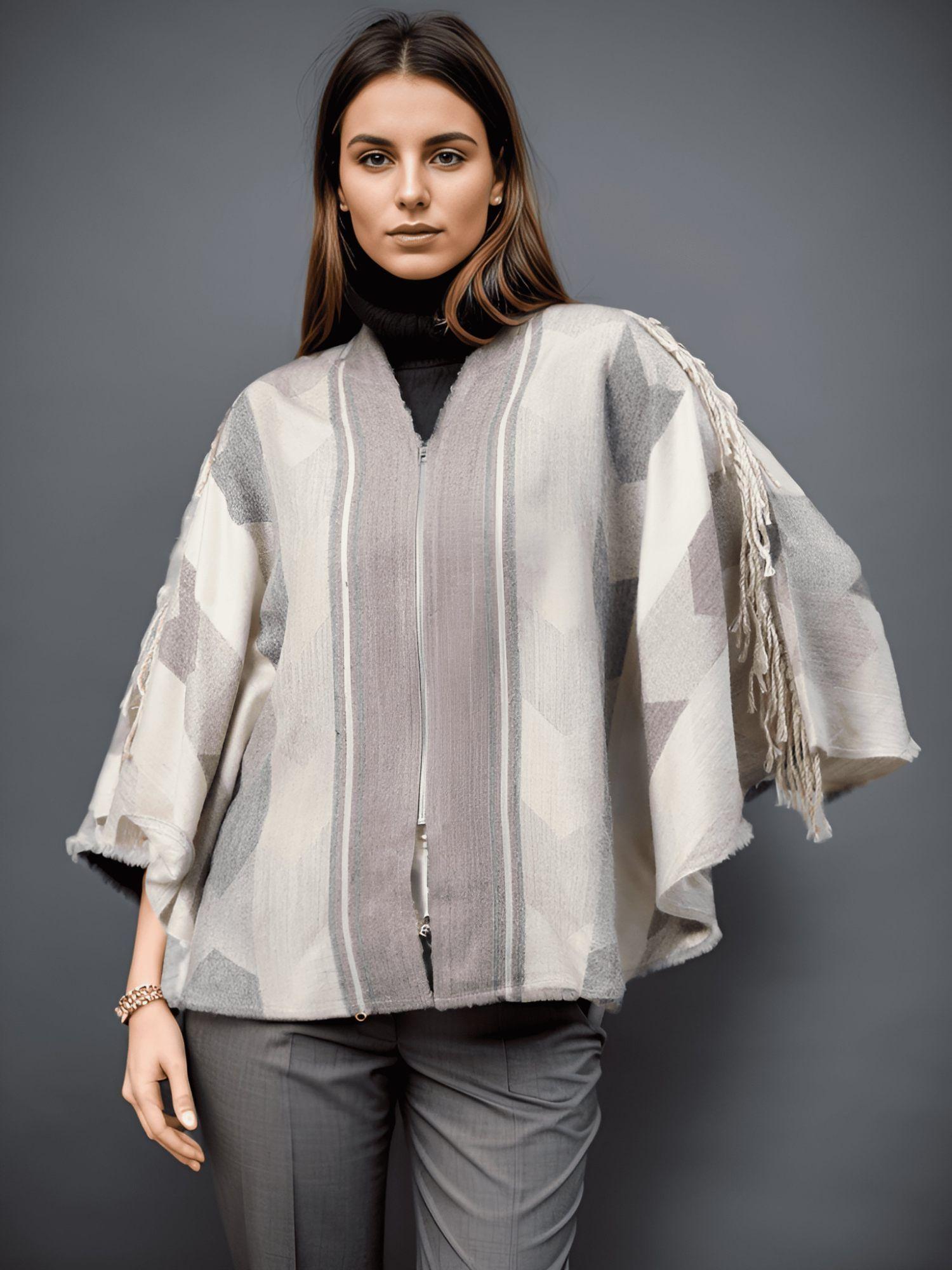 ivory jacquard yarn dyed cotton jacket