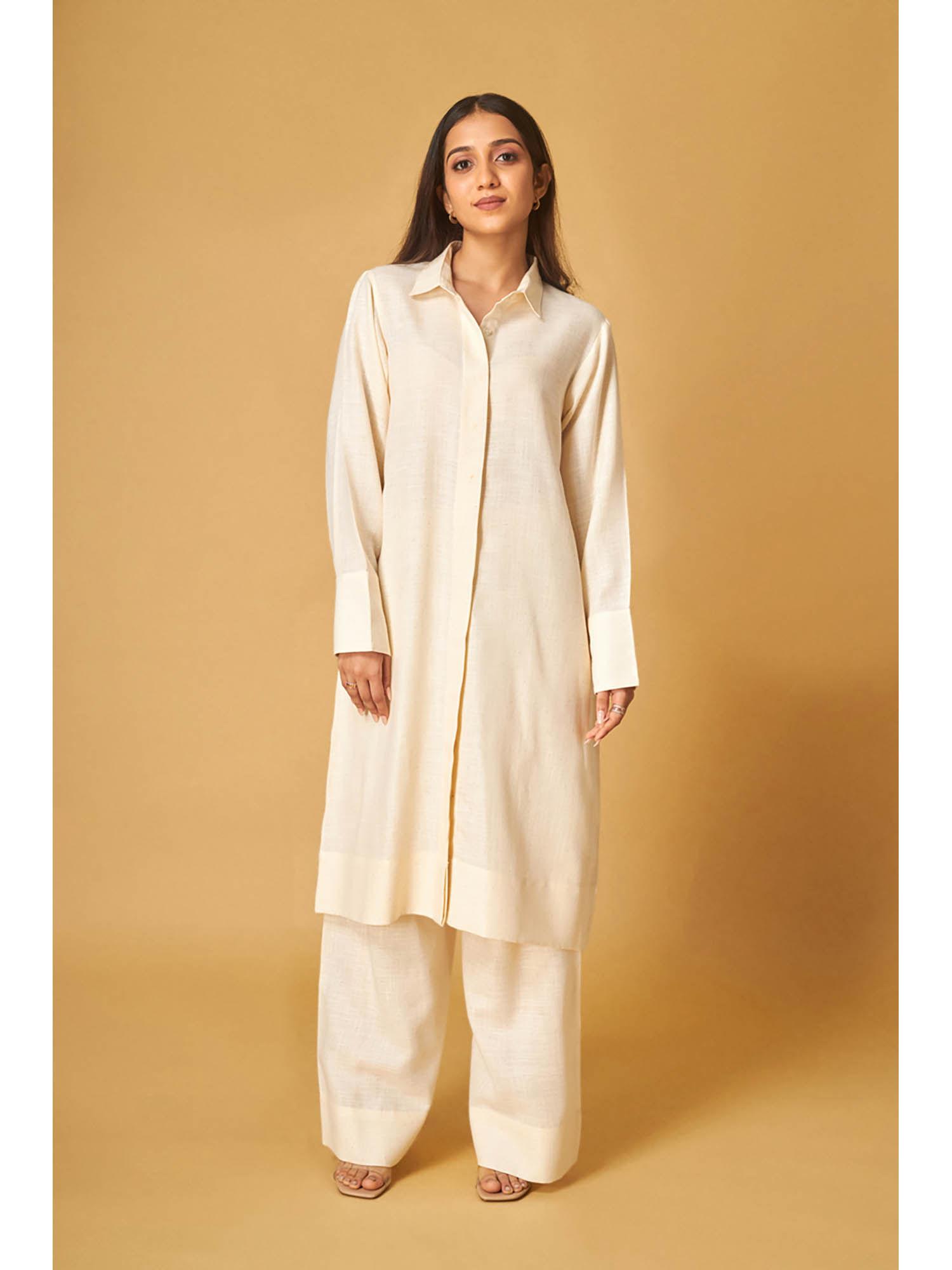 ivory jute linen kurta and pant co-ord (set of 2)