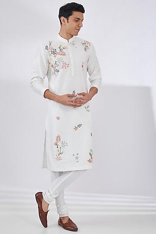 ivory katan applique embroidered kurta set