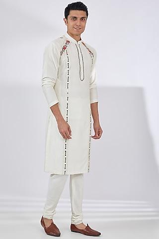 ivory katan embroidered kurta set