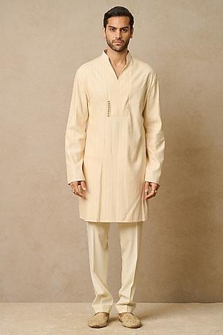 ivory katan silk & suiting angrakha kurta set