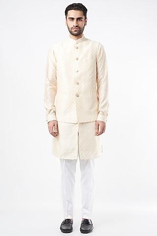 ivory kurta set with bundi jacket