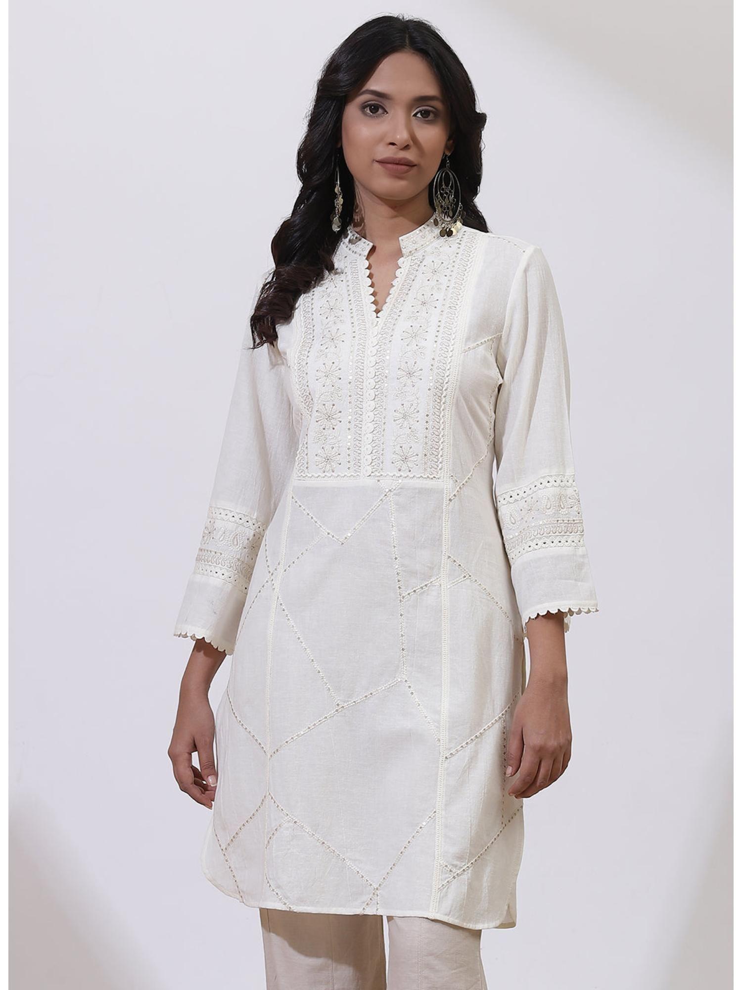 ivory kurti with delicate embroidery