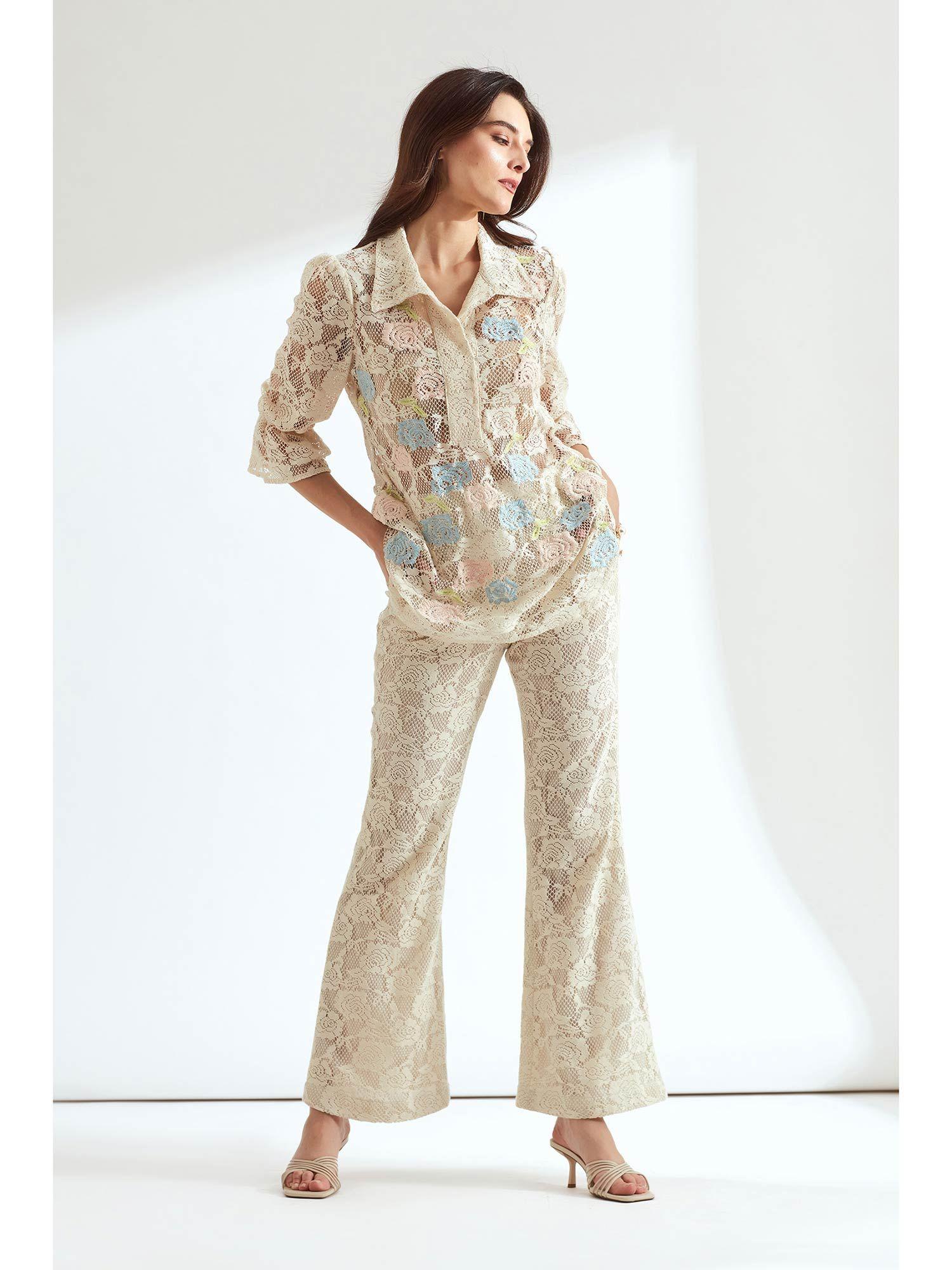 ivory lace embroidered shirt