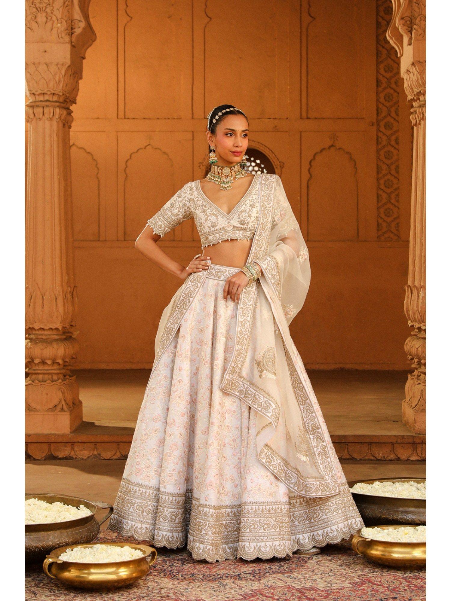 ivory lehenga with blouse and dupatta (set of 3)