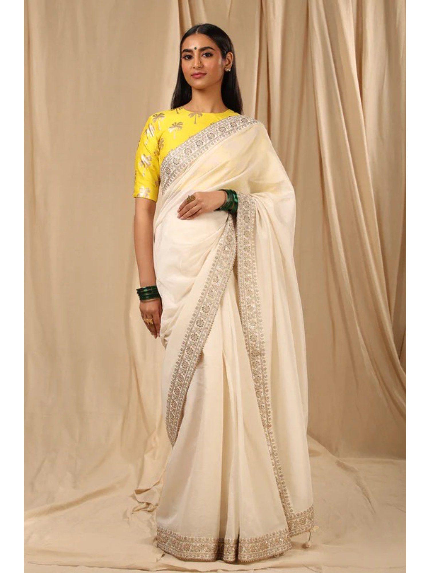 ivory lily saree with unstitched blouse