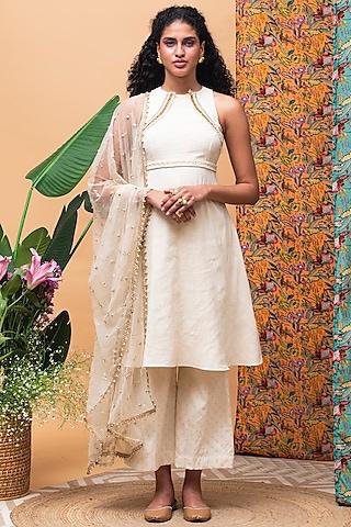 ivory linen anarkali set