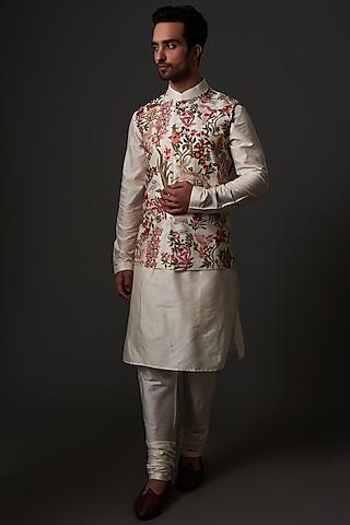 ivory linen embroidered nehru jacket