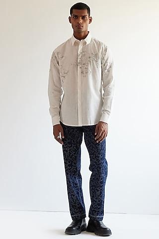 ivory linen hand embroidery shirt