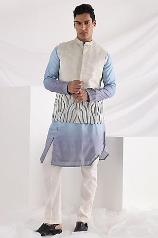 ivory linen satin embroidered nehru jacket
