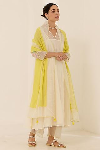 ivory malai chanderi hand embroidered panelled kurta set