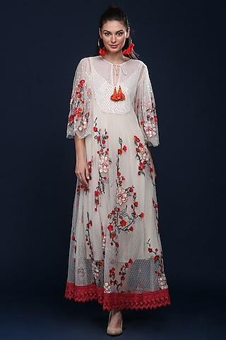 ivory maxi dress with boota applique detailing