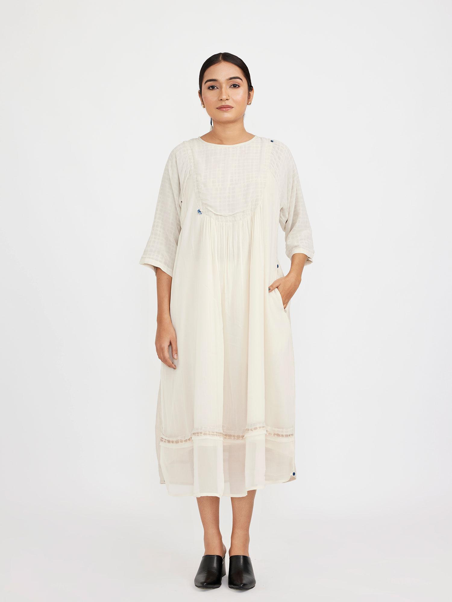 ivory midie u-yoke dress