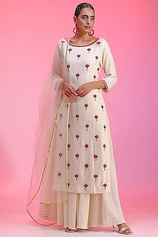 ivory modal resham embroidered kurta set for girls