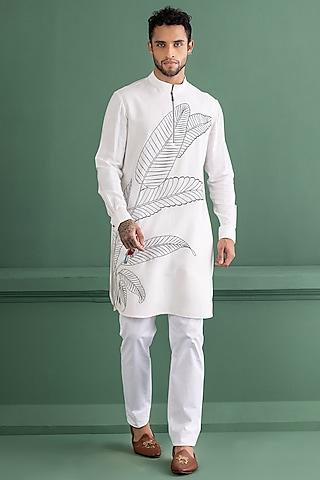 ivory moonga silk embroidered kurta set