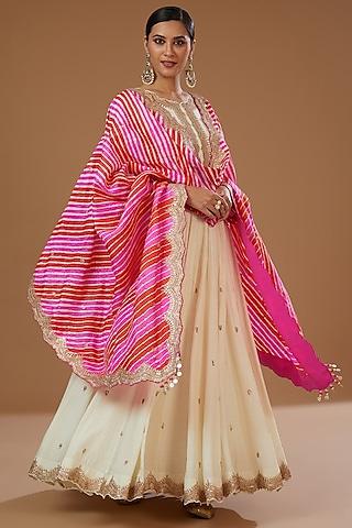 ivory moonga silk gota embroidered anarkali set