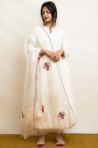 ivory mul chanderi embroidered anarkali set