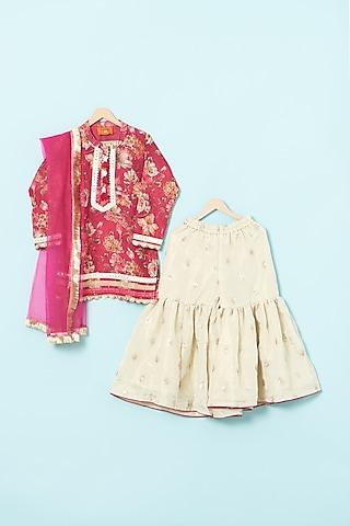 ivory muslin & tissue sharara set for girls