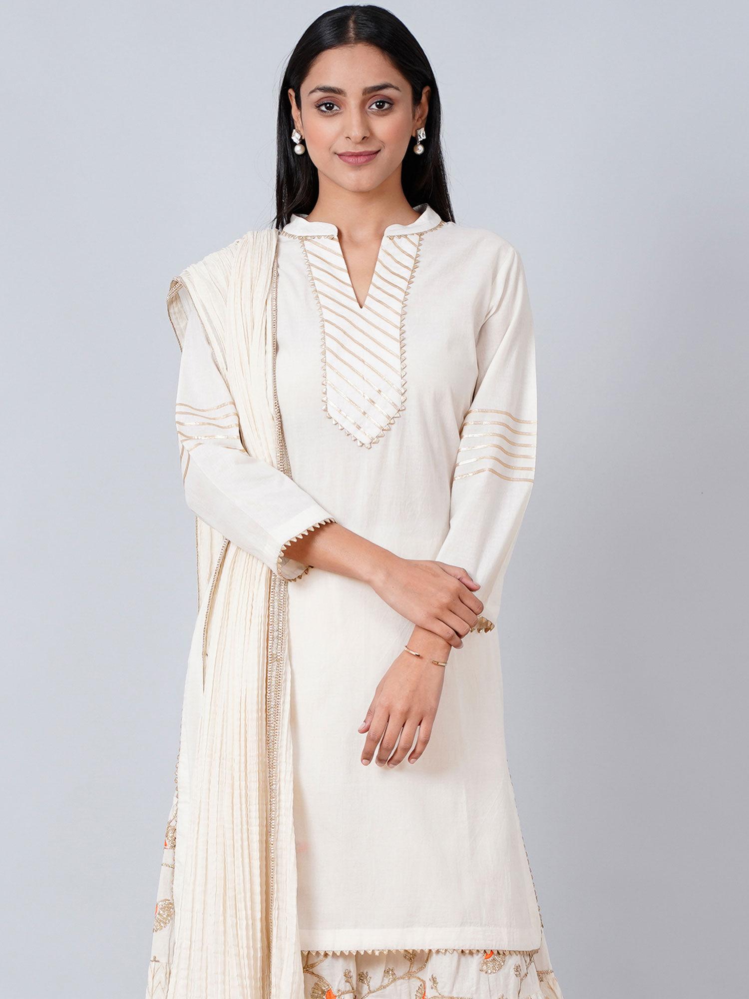 ivory nehru collar long kurta