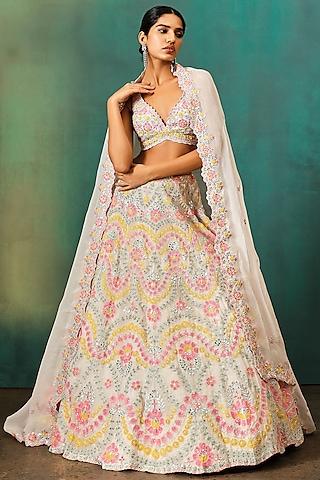 ivory net embroidered lehenga set