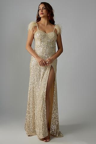 ivory net sequins embroidered gown