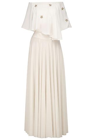 ivory off shoulder cape top and skirt set