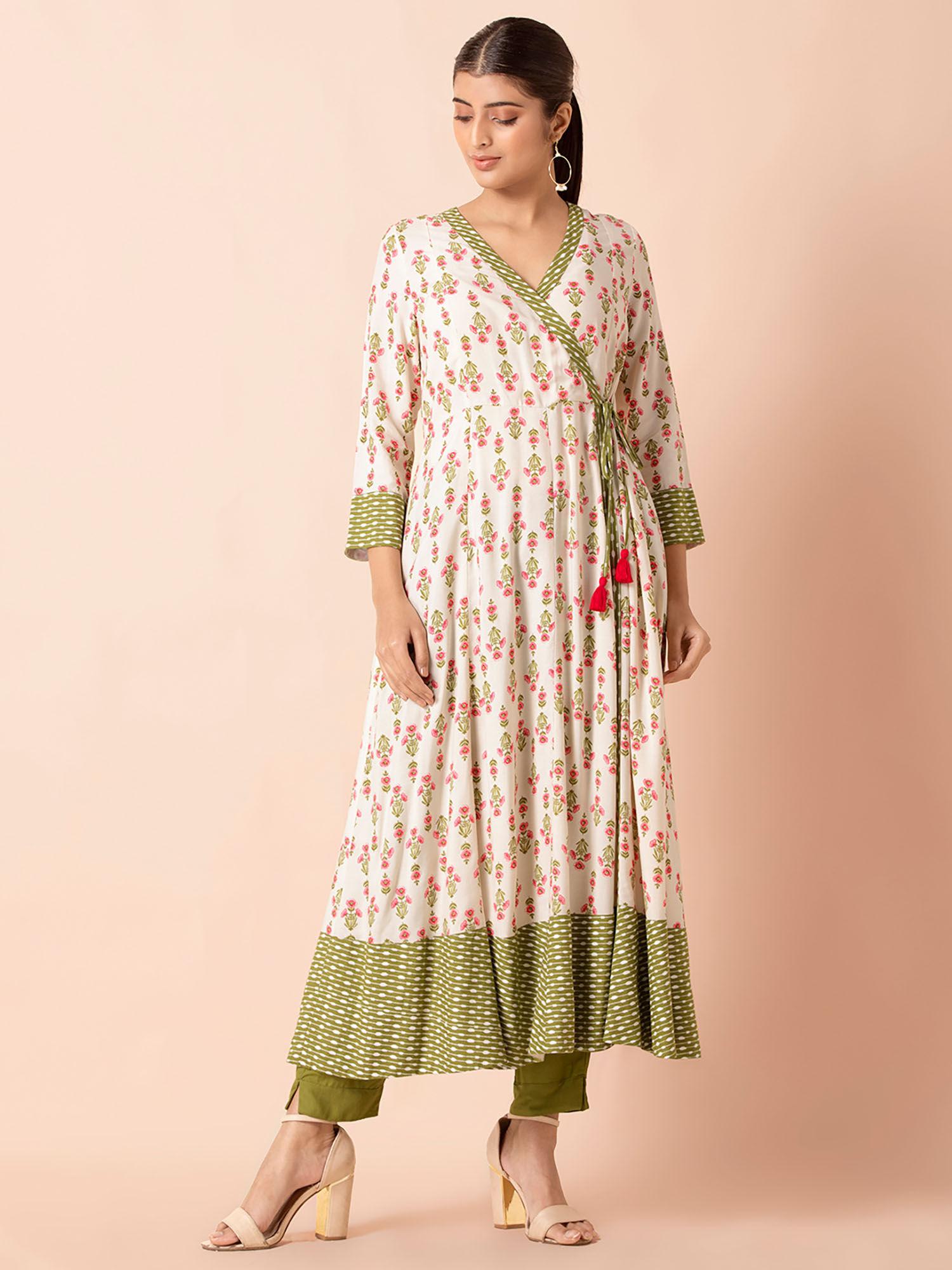 ivory olive botanical angrakha tunic