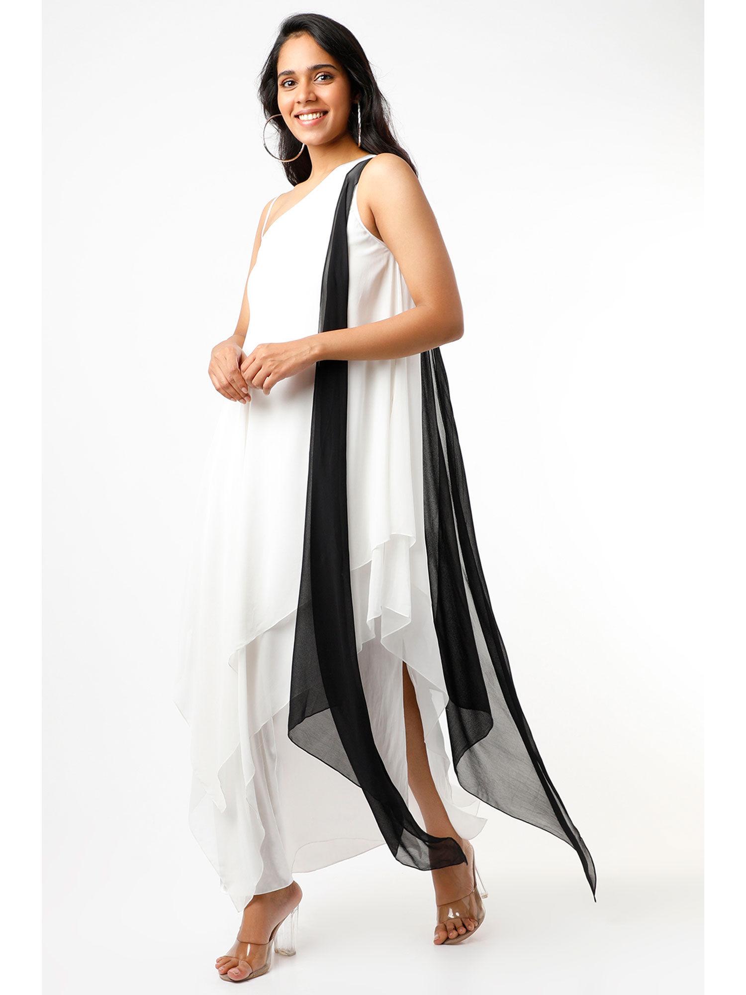 ivory one shoulder layered maxi dress