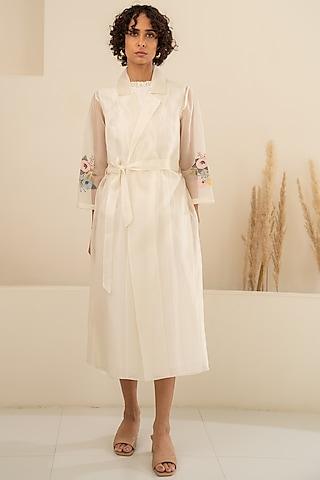 ivory organza & chanderi embroidered jacket dress