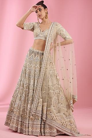 ivory organza & net embroidered lehenga set