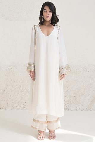 ivory organza cutwork embroidered kurta set