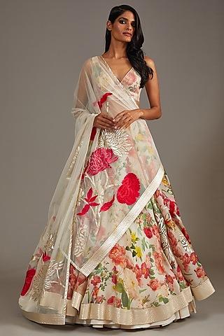 ivory organza digital printed & embroidered lehenga set