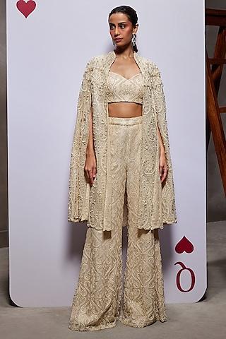 ivory organza embellished cape set