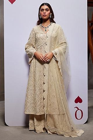 ivory organza embroidered kurta set