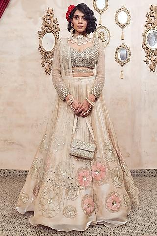 ivory organza embroidered lehenga set