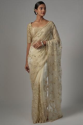 ivory organza embroidered saree set