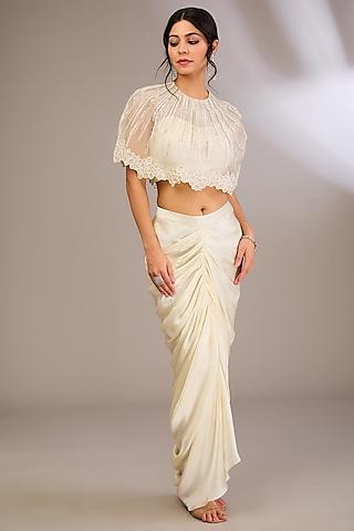 ivory organza geometric embroidered cape set